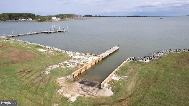 view of dock with a water view