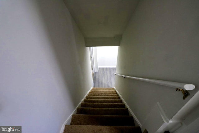 stairs featuring hardwood / wood-style flooring