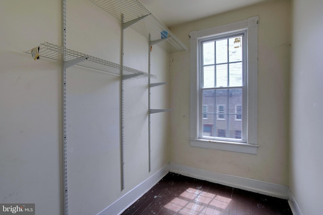 walk in closet featuring dark wood-type flooring