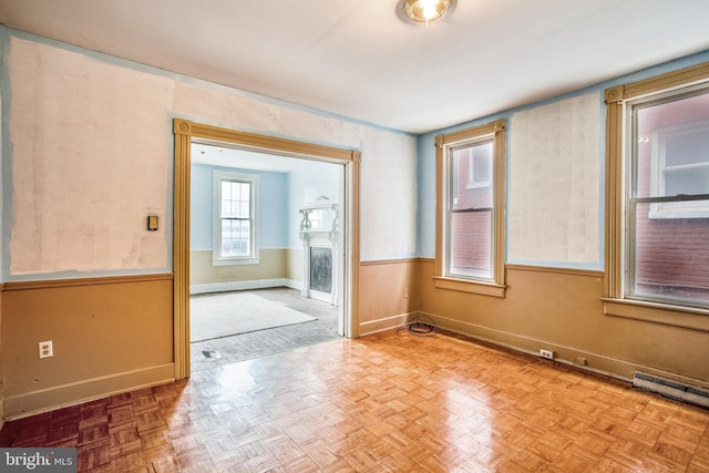 interior space with light parquet flooring