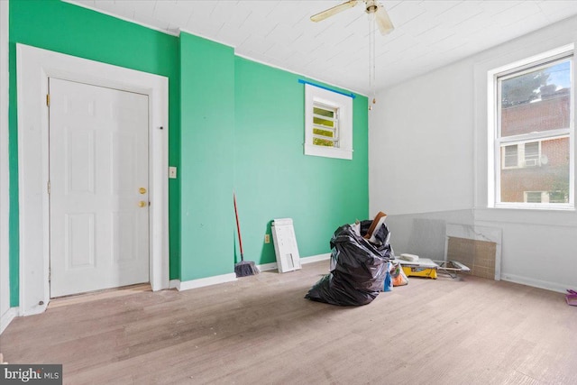 interior space featuring light hardwood / wood-style floors and ceiling fan