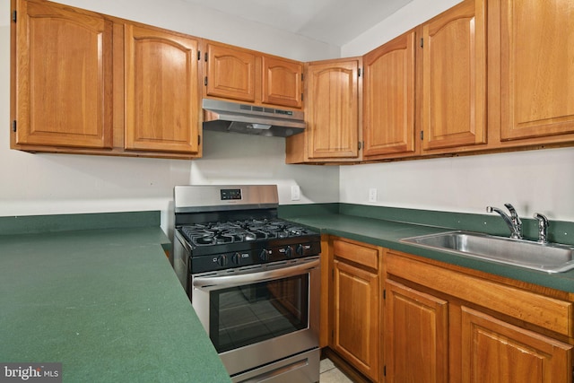 kitchen featuring stainless steel gas stove and sink