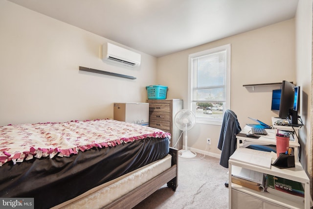 carpeted bedroom with a wall unit AC