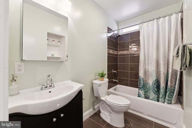 full bathroom with vanity, toilet, tile patterned floors, and shower / bath combination with curtain