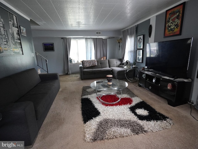 living room with carpet flooring