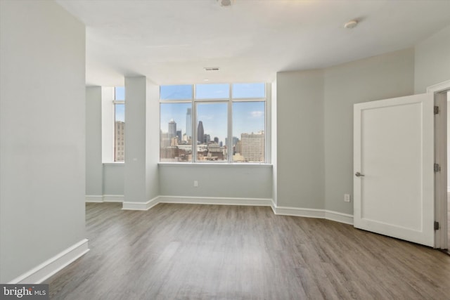 spare room featuring wood-type flooring