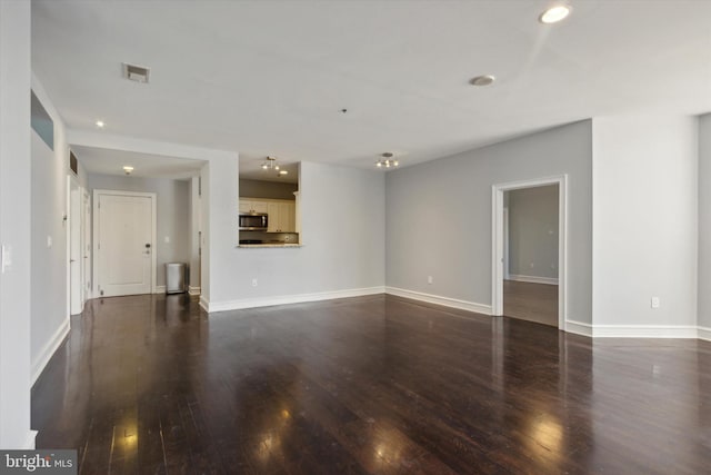 unfurnished living room featuring dark hardwood / wood-style floors