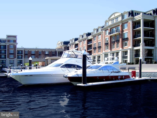 dock area featuring a water view