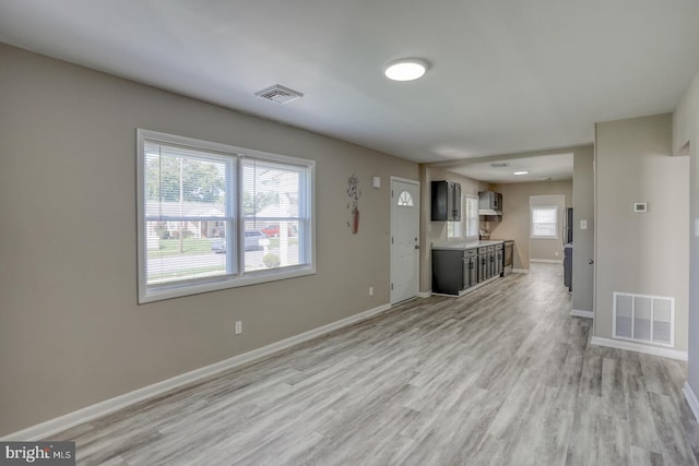 unfurnished living room with light hardwood / wood-style flooring