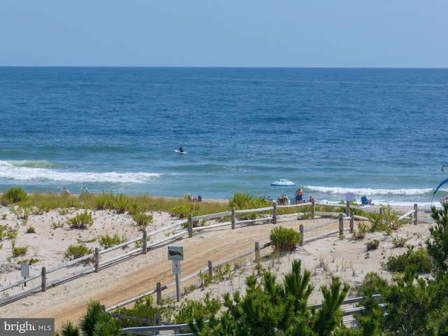 view of water feature featuring a beach view