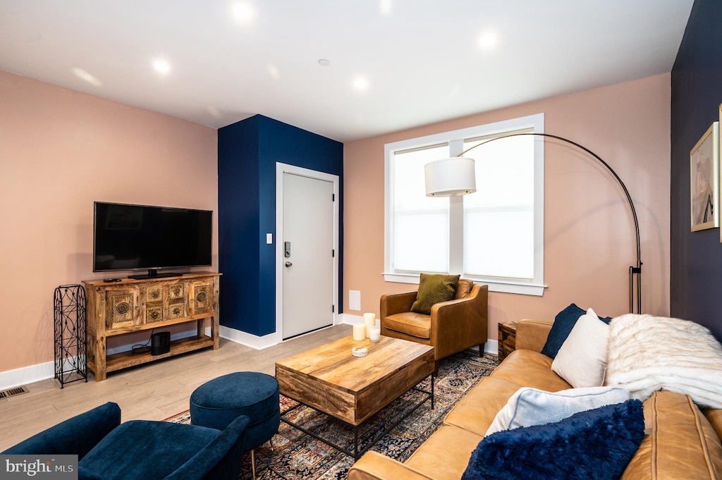 living room featuring light hardwood / wood-style floors