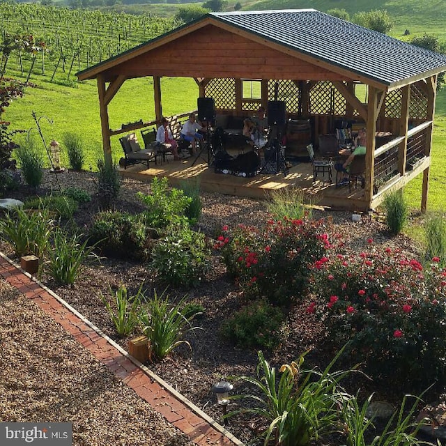 view of yard featuring a rural view and a gazebo