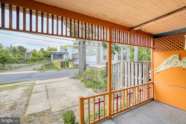 view of patio featuring a garage