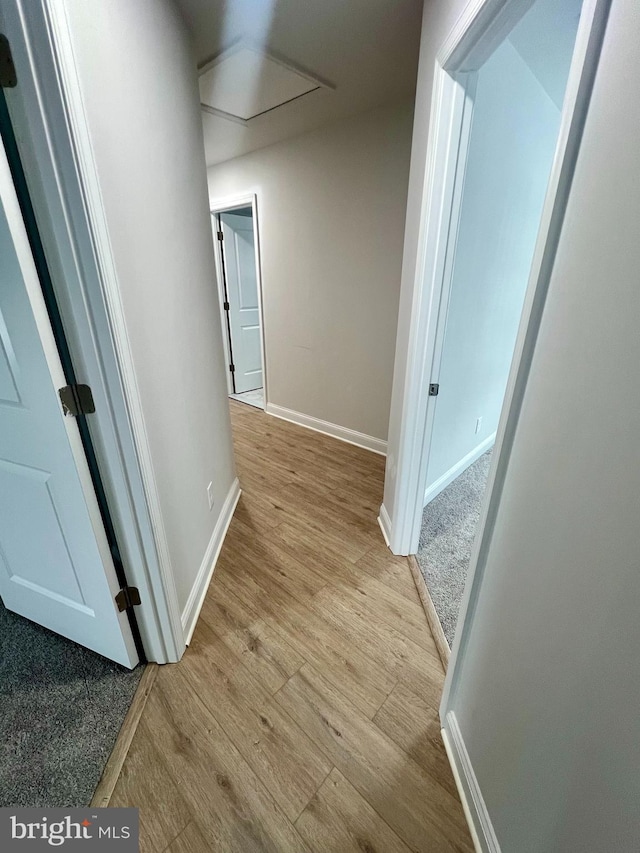 hallway with baseboards and wood finished floors