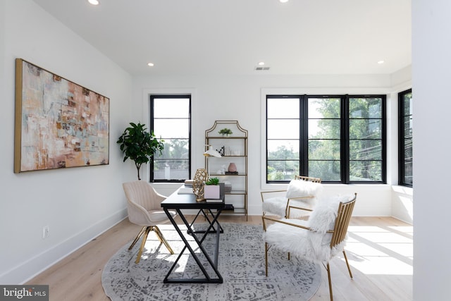 office area featuring light hardwood / wood-style flooring