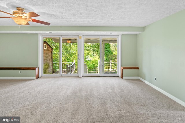 empty room featuring ceiling fan, plenty of natural light, and carpet