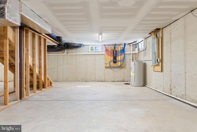 basement featuring electric water heater