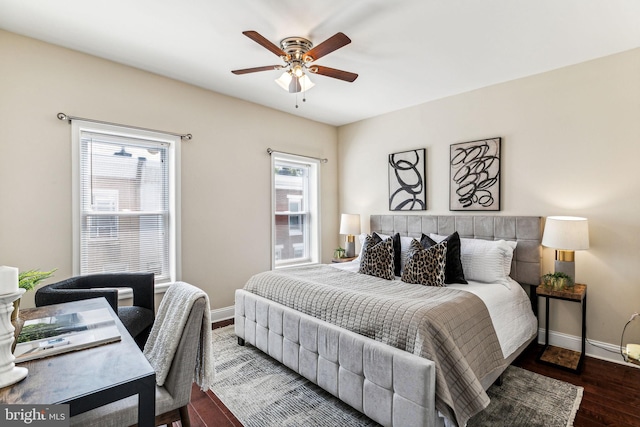 bedroom featuring ceiling fan and hardwood / wood-style flooring