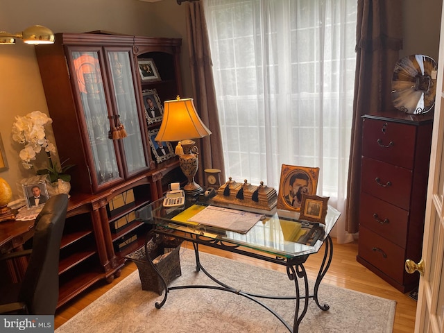 home office featuring light wood finished floors