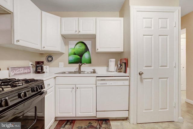 kitchen with white cabinets, dishwasher, black range with gas cooktop, and sink