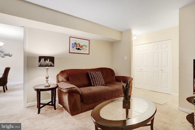 living room with light colored carpet