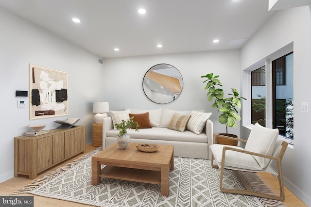 living room with hardwood / wood-style flooring