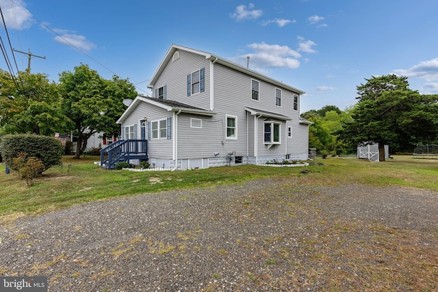 view of property exterior featuring a shed