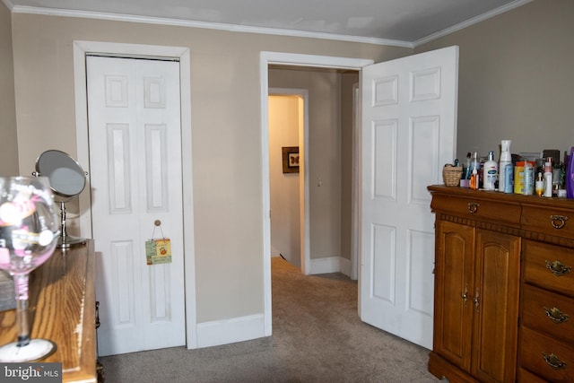 bedroom featuring carpet and ornamental molding