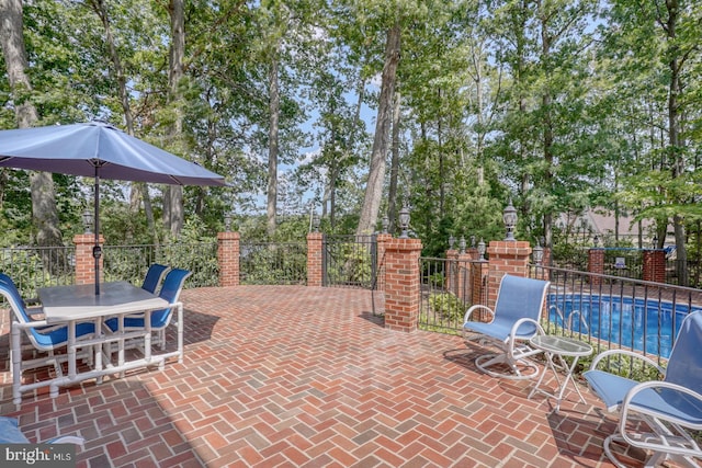 view of patio with a fenced in pool