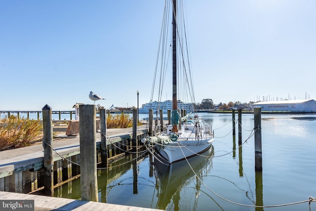 view of dock with a water view