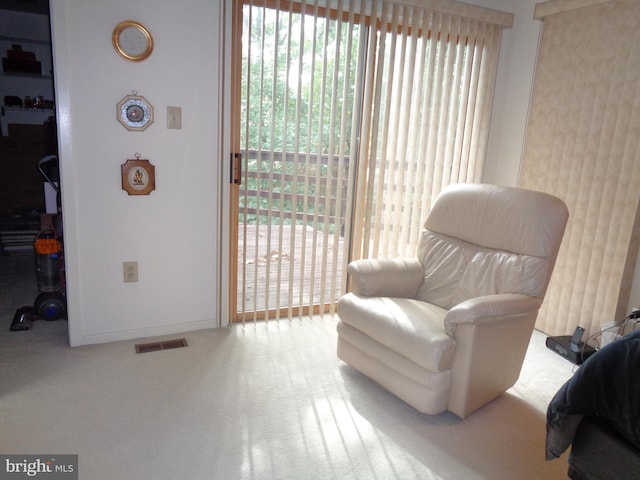 living area with carpet flooring