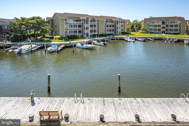 view of dock with a water view