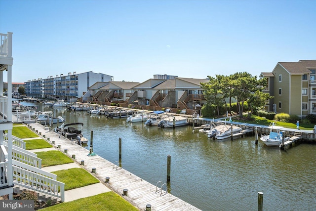 dock area featuring a water view