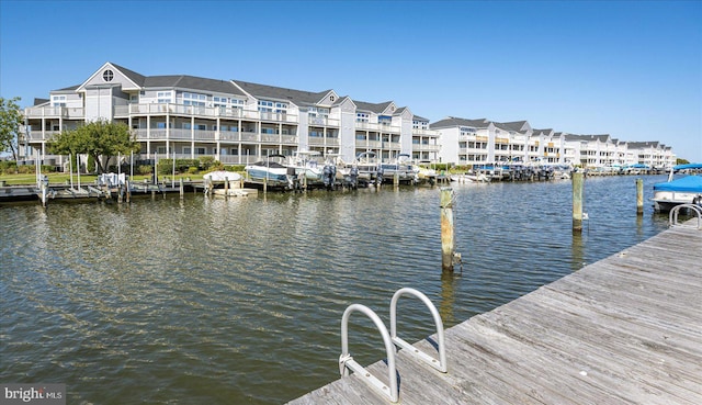 view of dock with a water view