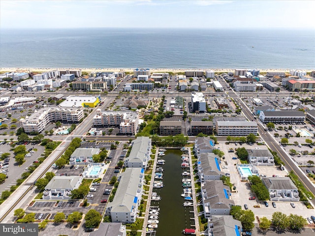 aerial view featuring a water view