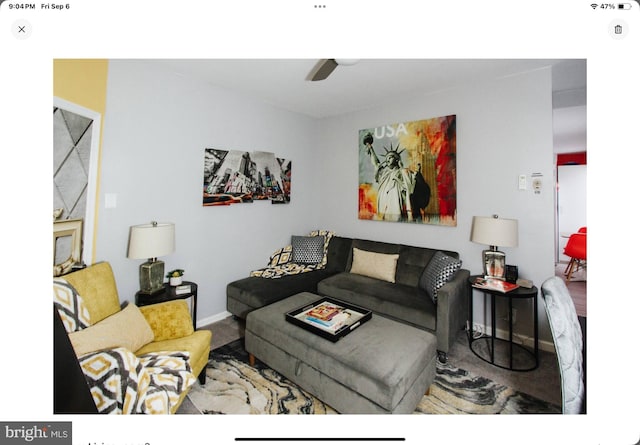 living room featuring ceiling fan