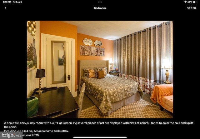 view of carpeted bedroom