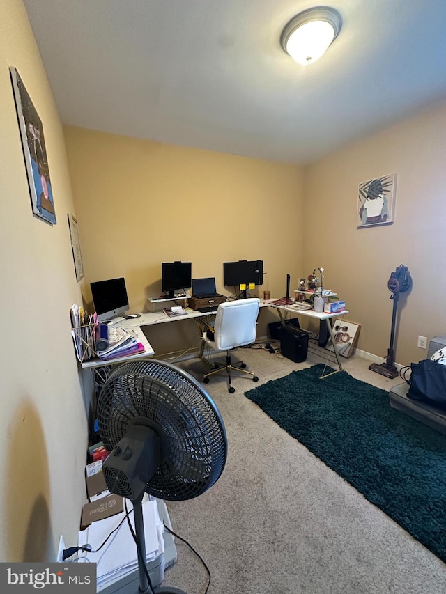 view of carpeted home office