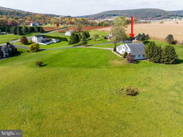 bird's eye view with a rural view and a mountain view