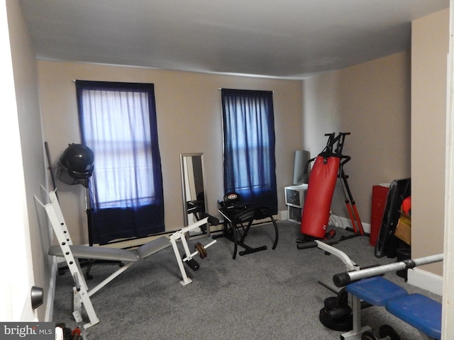 exercise area featuring carpet floors