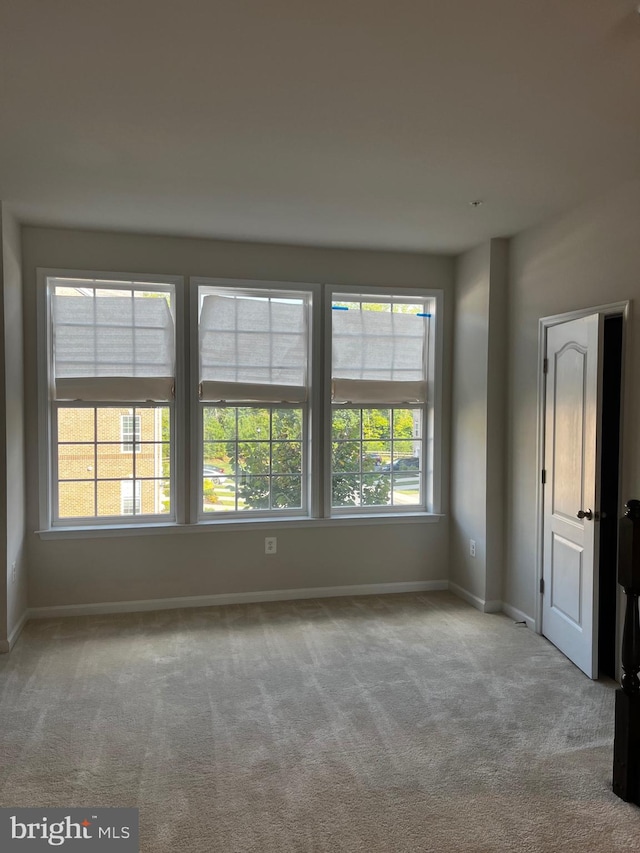 unfurnished room featuring light carpet