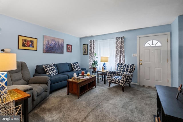 living room with carpet flooring