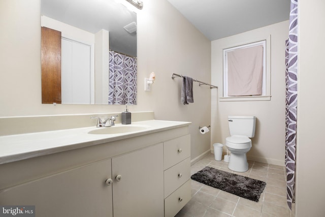 bathroom featuring tile patterned floors, vanity, and toilet