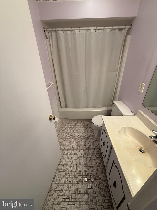 16 Country Birch Ln, Egg Harbor Township, NJ 08234 - bathroom with vanity, toilet, tile patterned floors, and shower / tub combo with curtain