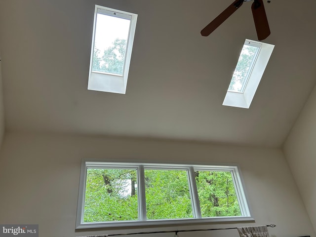 room details with a skylight and ceiling fan