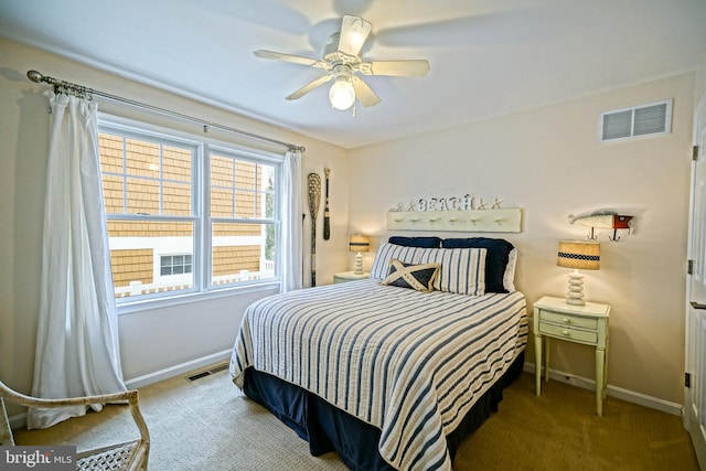 bedroom featuring carpet and ceiling fan