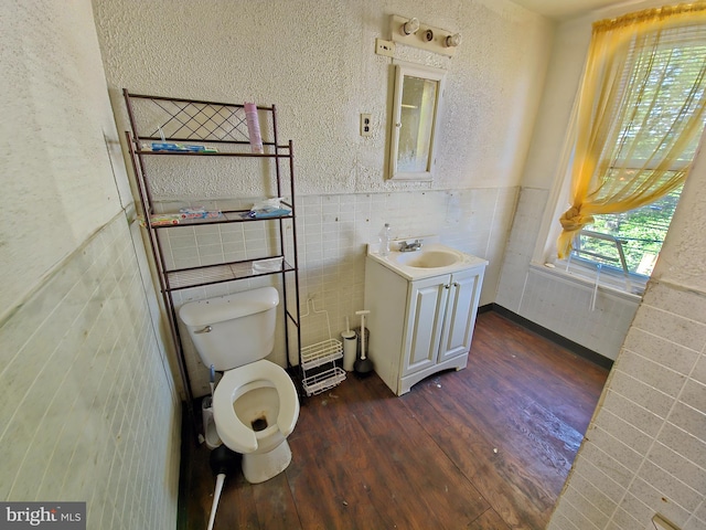 bathroom featuring vanity, toilet, and wood-type flooring