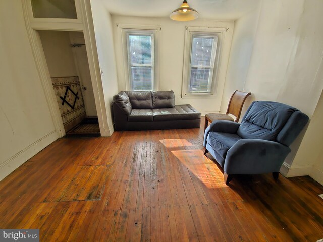 living area with dark hardwood / wood-style flooring