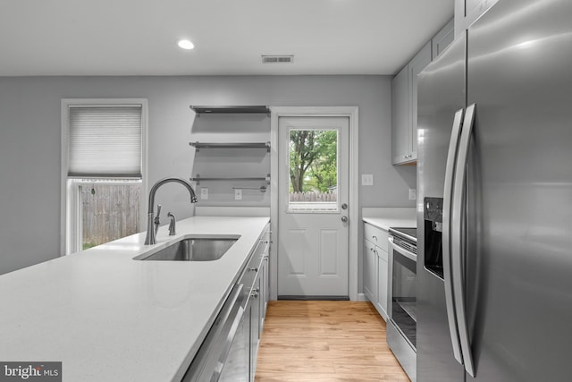 kitchen featuring stainless steel appliances, light hardwood / wood-style floors, and sink