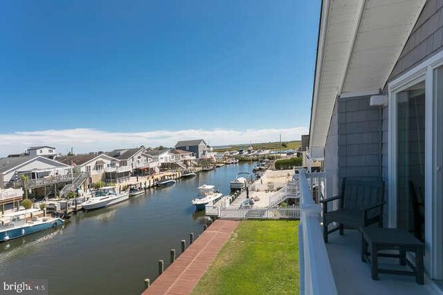 view of water feature with a boat dock